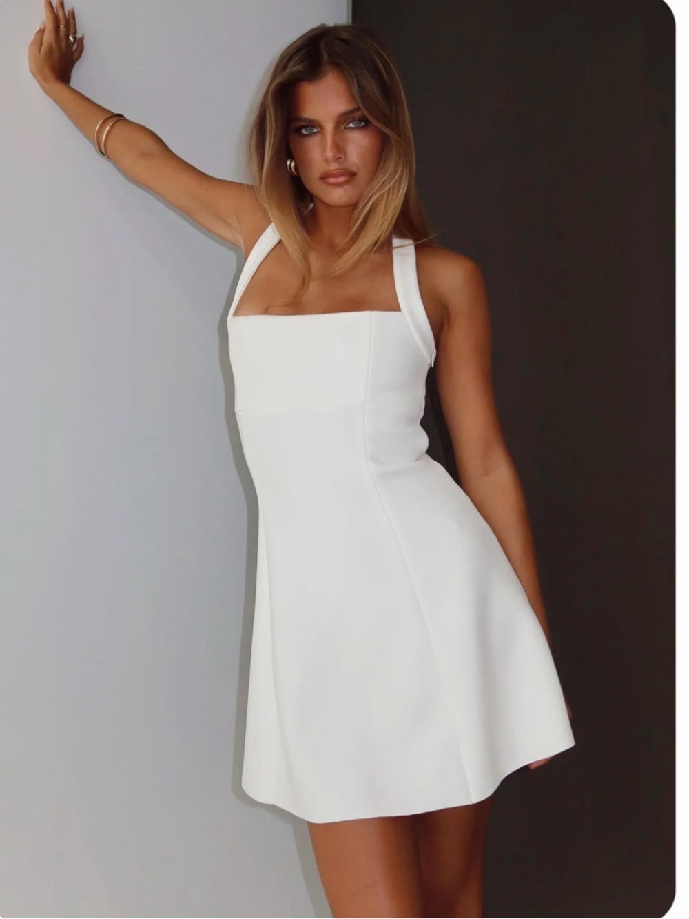 Princess Polly White Square-Neck A-Line Mini Dress